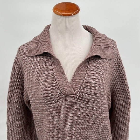 Cupcakes and Cashmere Dusty Rose Collared Split Neck Sweater Size Large - Picture 2 of 10